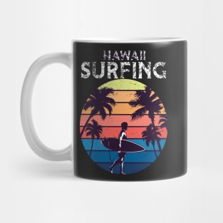 Retro Hawaii Beach Surfer Longboard Aloha Mug